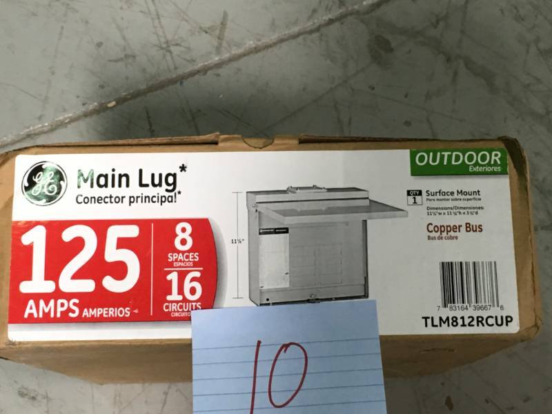 lot 10 image: GE PowerMark Gold 125 Amp 8-Space 16-Circuit Outdoor Main Lug Circuit Breaker Panel not used