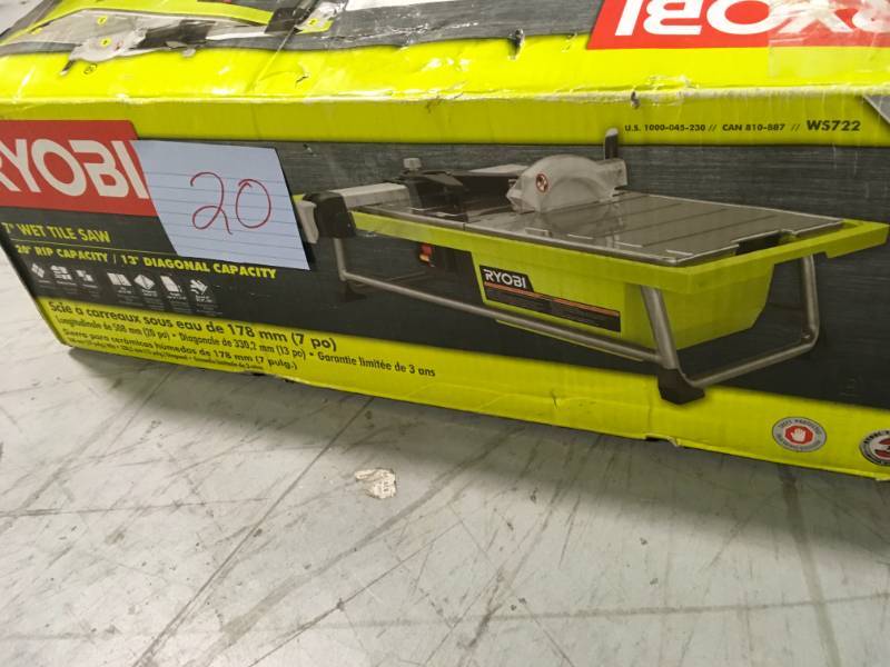 lot 20 image: Ryobi 7 in. 4.8 Amp Tabletop Tile Saw USED in working condition