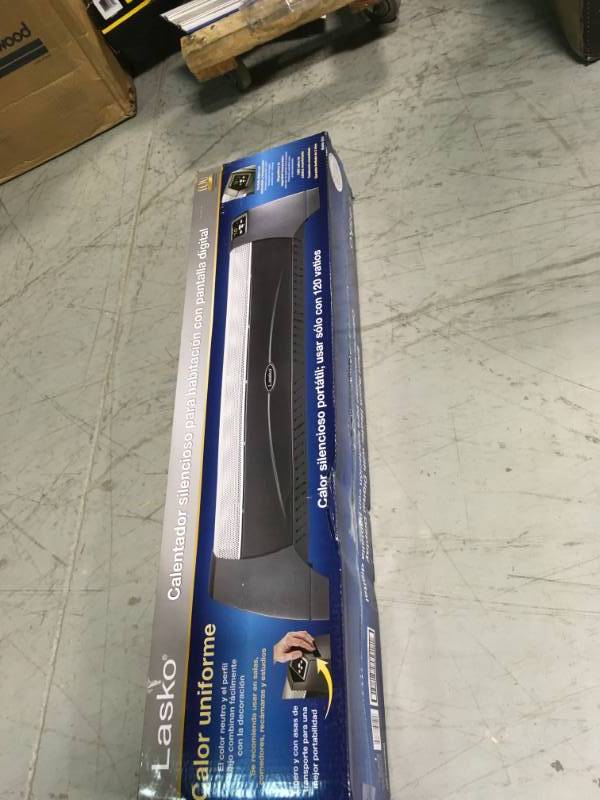 lot 24 image: Lasko Heaters 1500 Watt Low Profile Silent Room Heater with Digital Display - Bl in like new condition