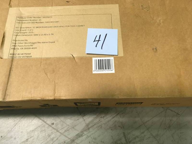 lot 41 image: Husky Pegboard Back Wall for Tool Cabinet 52 IN in good condition