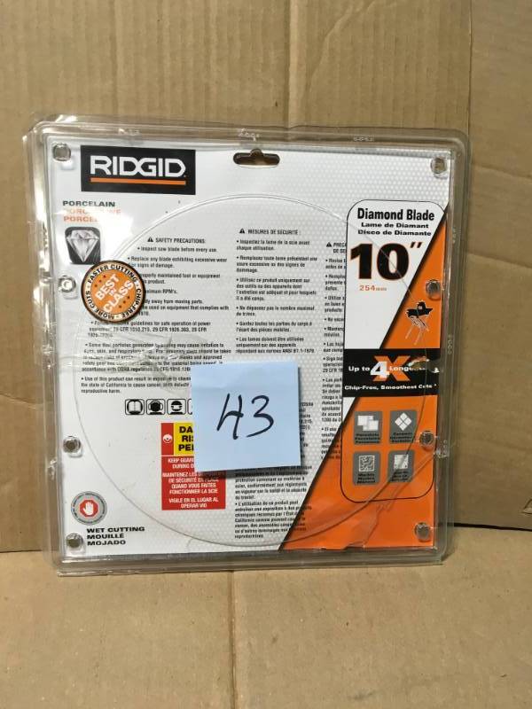 lot 43 image: RIDGID 10 in. Premium Tile Diamond Blade-HD-CJ10P in like new condition