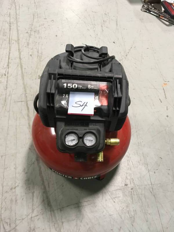 lot 54 image: Porter-Cable 6 Gal. 150 PSI Portable Electric Pancake Air Compressor in veruy good condition