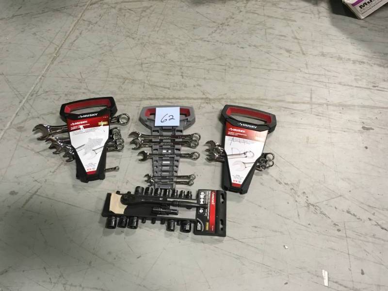 lot 62 image: MISC. HUSKY TOOL SETS INCOMPLETE MISSING PCS OF (3) COMBINATION WRENCH SET PLUS (1) RACHET & SOCKETS SET