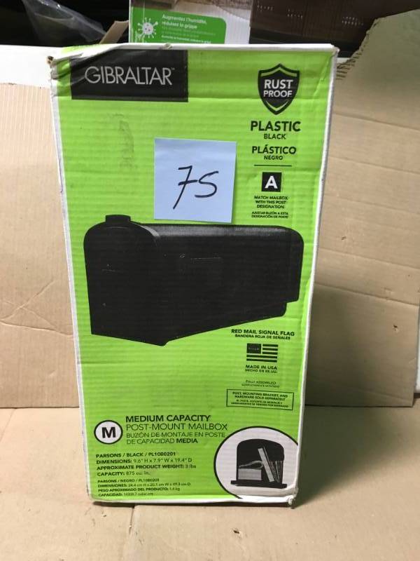 lot 75 image: Standard Plastic Mailbox Black not used