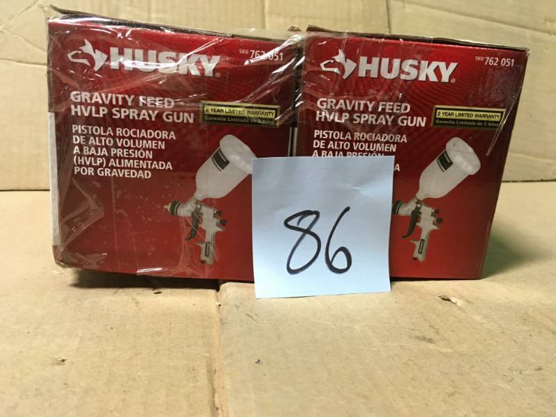 lot 86 image: LOT OF 2 Husky Gravity Feed Composite HVLP Spray Gun ONE IS NEW AND ONE IS USED in working condition