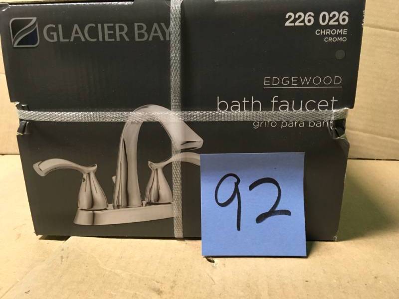 lot 92 image: Glacier Bay Edgewood 4 in. Centerset 2-Handle High-Arc Bathroom Faucet in Chrome not used