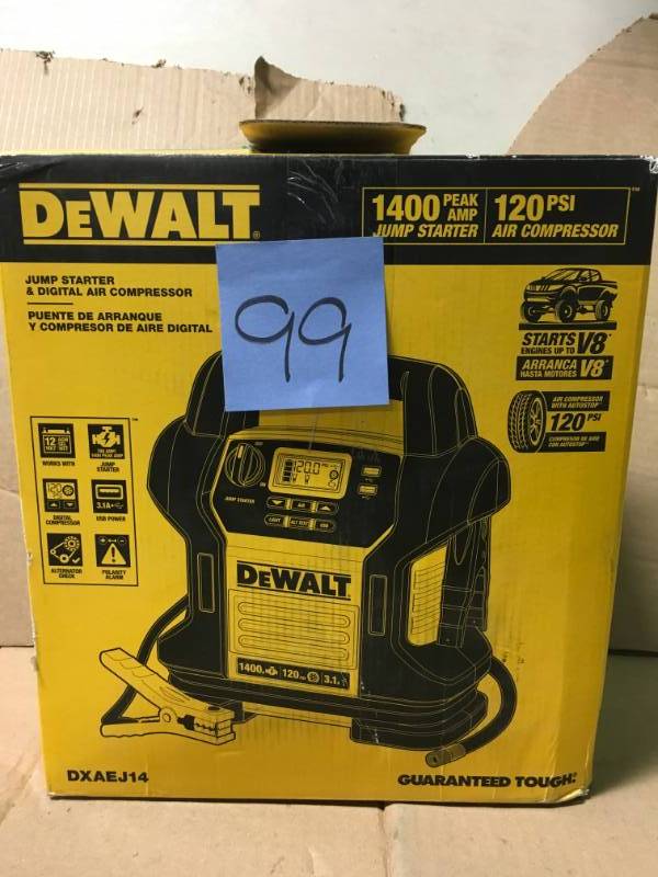 lot 99 image: Dewalt DXAEJ14 Jump Starter 1400 Peak700 instant amps in like new condition
