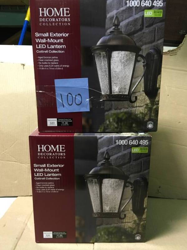 lot 100 image: Home Decorators Collection Aged Bronze Patina Outdoor LED Wall Lantern LOT OF TWO New