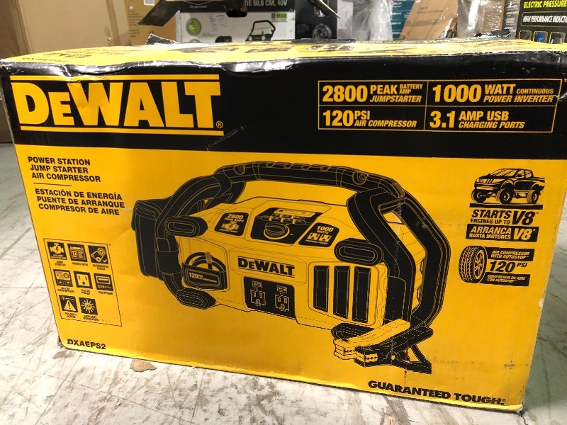 lot 105 image: DEWALT 2800 Peak Amp Jump Starter 1000-Watt Power Inverter with Digital Compressor in good conditions