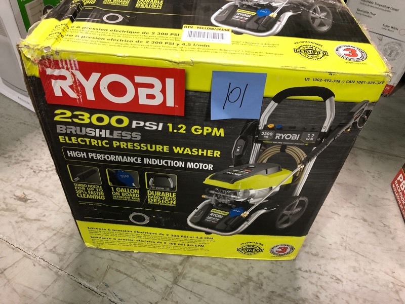 lot 101 image: Ryobi 2,300 PSI 1.2 GPM High Performance Electric Pressure Washer IN GOOD CONDITIONS