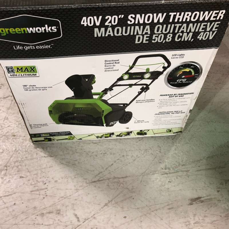lot 109 image: Greenworks Digi-Pro GMAX 20 in. 40-Volt Cordless Electric Snow Blower - Battery and Charger Included in good conditions
