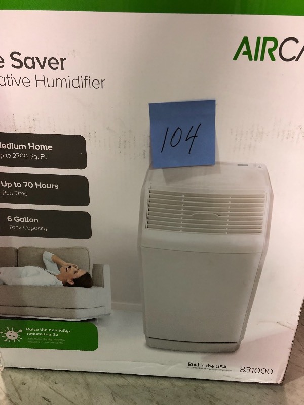 lot 104 image: AIRCARE 6-Gal. Evaporative Humidifier for 2700 sq. ft. not used