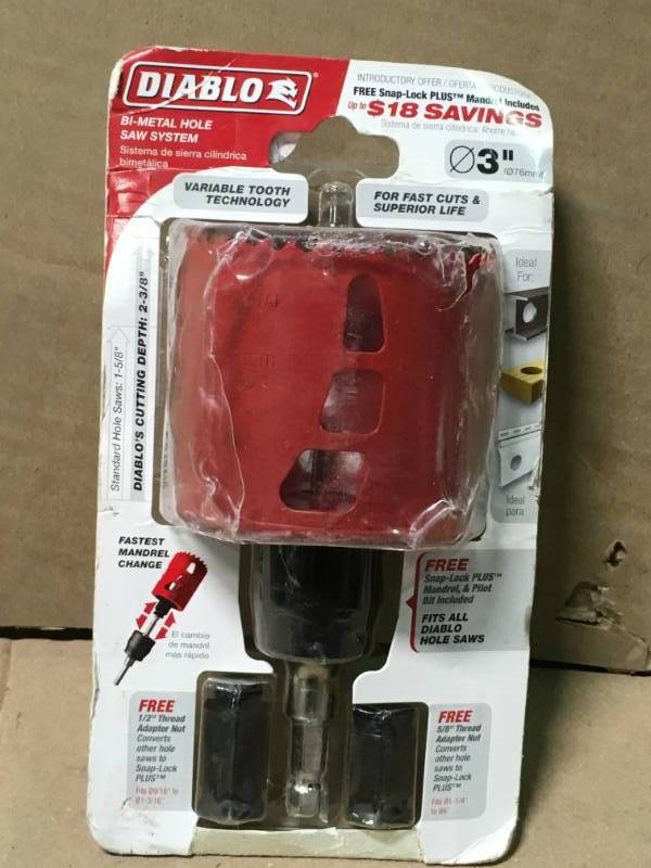 Diablo 3 in. Bi-Metal Hole Saw with SnapLock Plus Mandrel Systemin like new condition