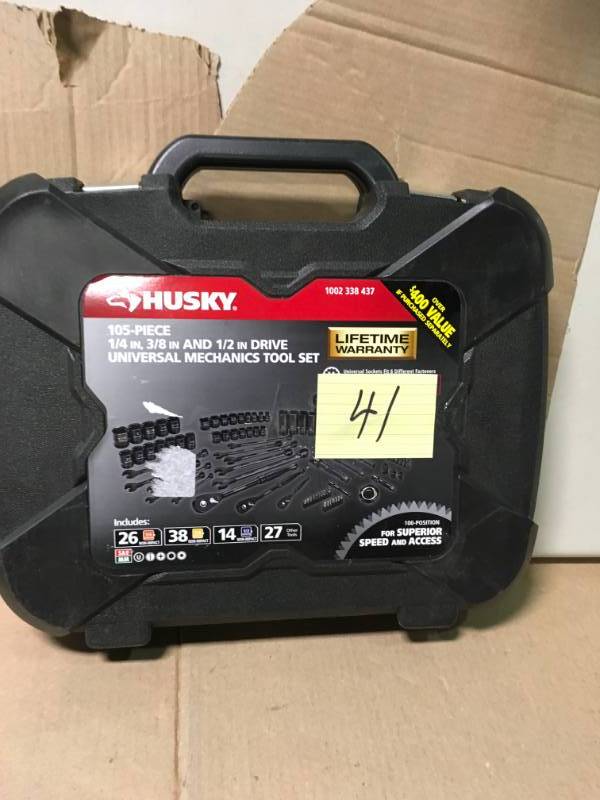 Husky 14 in., 38 in. and 12 in. Drive 100-Position Universal SAE and Metric Mechanics Tool Set (105-Piece) MISSING PCS