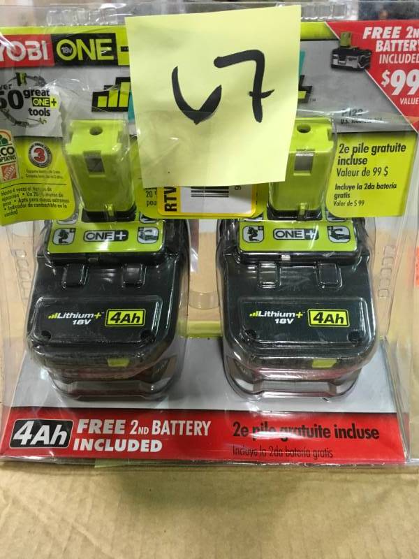 Ryobi 18-Volt ONE Lithium-Ion 4.0 Ah LITHIUM High Capacity Battery 2-Pack in like new condition