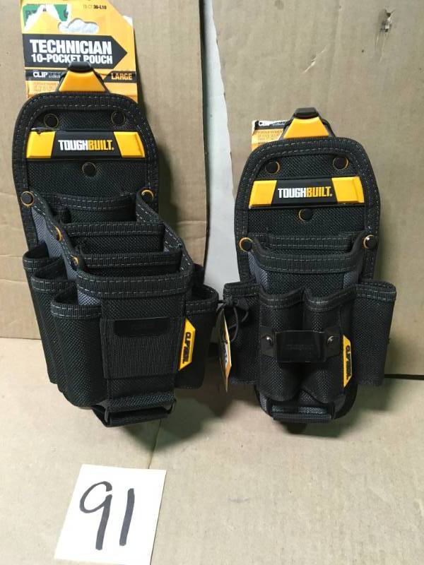 TOUGHBUILT 6.25 in. 15-Compartment Large Technician 10-Pocket Pouch, Black LOT OF TWO not used