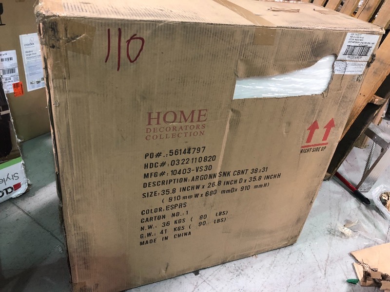 Home Decorators Collection Argonne 31 in. W x 22 in. D Bath Vanity in Espresso with Marble Vanity Top in Brown with Glass Basin not used