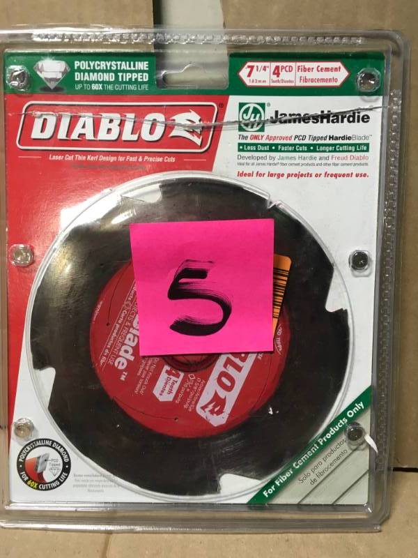 lot 5 image: Diablo 7-14 in. x 4-Teeth Polycrystalline Diamond (PCD) Tipped James HardieFiber Cement Saw Blade in like new condition
