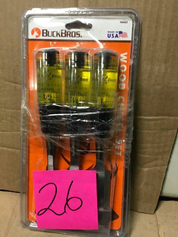 lot 26 image: Buck Bros. Professional Wood Chisel Set (3-Piece) in like new condition