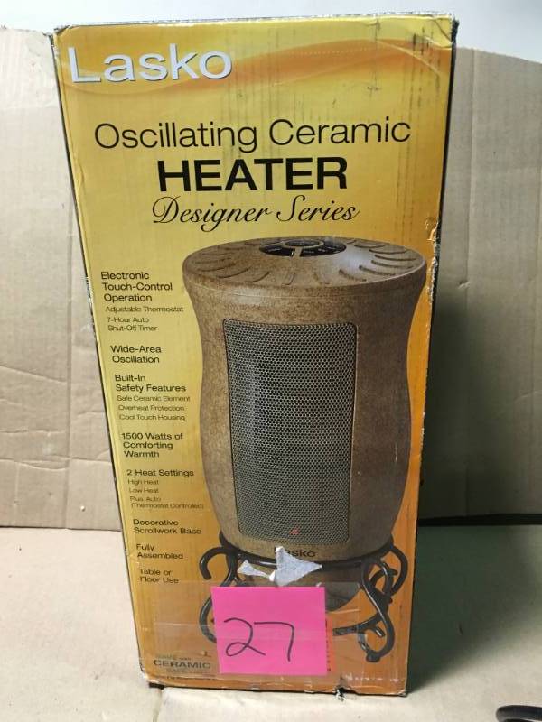 lot 27 image: Lasko Designer Series 1500-Watt Ceramic Electric Portable Heater in like new condition