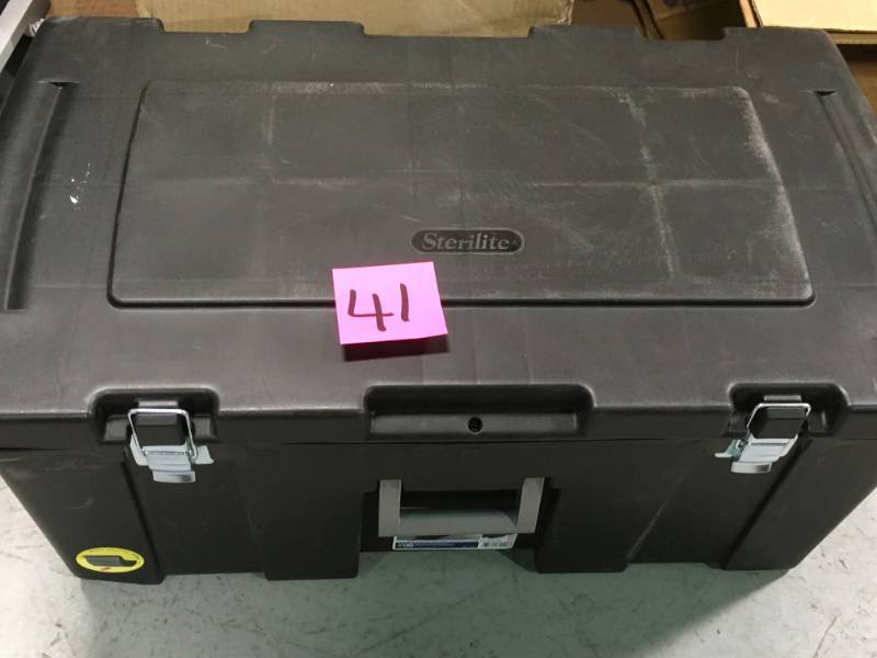lot 41 image: Sterilite 92 Qt. Footlocker Storage Box in like new condition