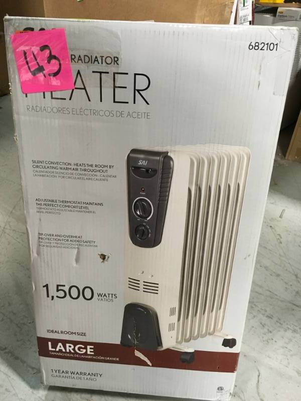 lot 43 image: 1500-Watt Electric Oil-Filled Radiant Portable Heater - Grey in like new condition