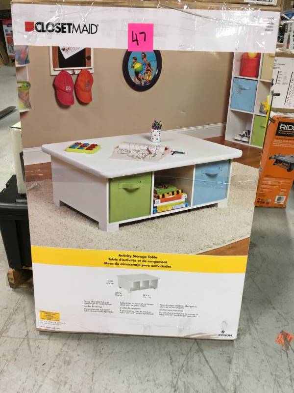 lot 47 image: ClosetMaid 40 in. W x 15 in. H White 6-Cube Activity Table not used