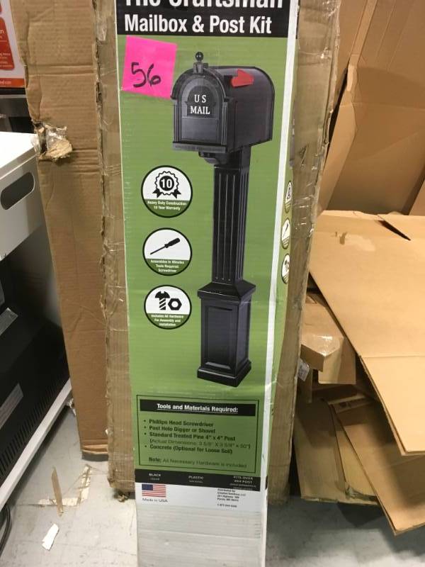 lot 56 image: Postal Pro Craftsman Mailbox and Post Kit, Black in like new condition