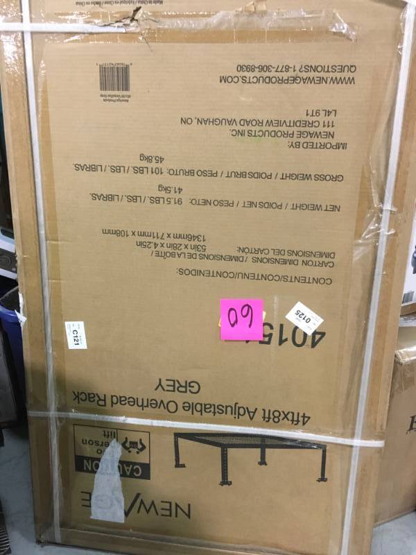 lot 60 image: NewAge Products Performance 96 in. L x 48 in. W x 42 in. H Adjustable VersaRac Ceiling Storage Rack in Gray not used