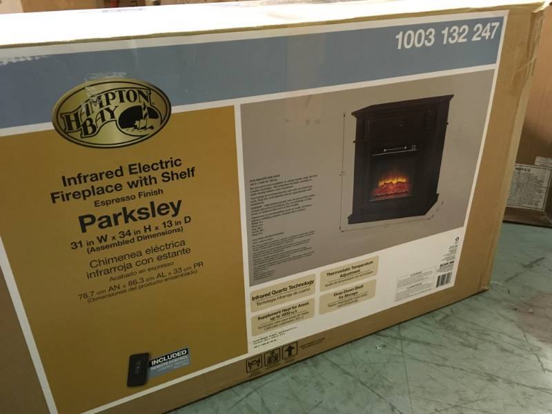 lot 82 image: Hampton Bay Parksley 31 in. Freestanding Compact Infrared Electric Fireplace in Espresso in like new condition