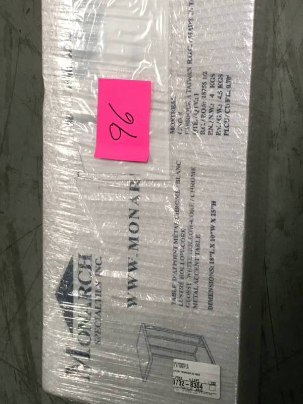 lot 96 image: ACCENT TABLE - GLOSSY WHITE WITH CHROME METAL not used