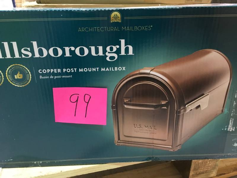 lot 99 image: Architectural Mailboxes Hillsborough Post Mount Mailbox Copper-5593C-CG-10 not used