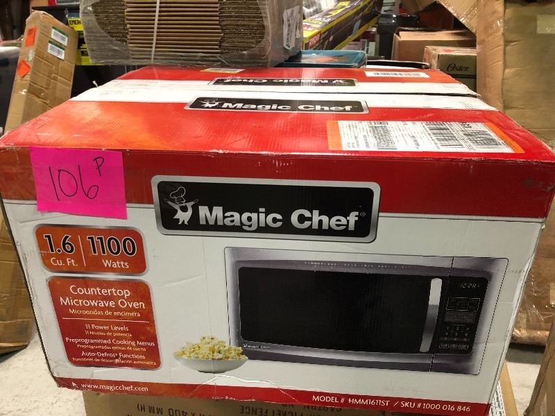 lot 106 image: Magic Chef 1.6 cu. ft. Countertop Microwave in Stainless Steel not used