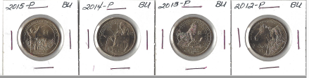 Four Different Native American Dollars - 2012 ,2013, 2014, & 2015