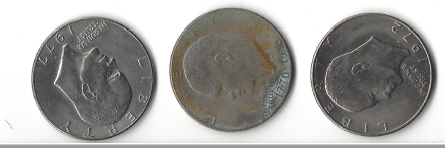 Three Different Eisenhower Dollars - 1972-D, 1976-D, & 1977-D