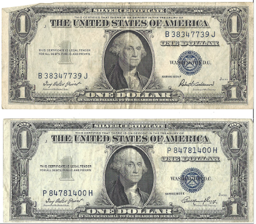 Two Dollar Silver Certificates - 1935 E & F