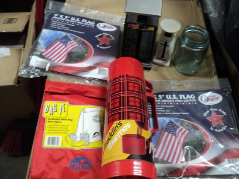 lot 103 image: thermos, flags, scales, jar and bag...