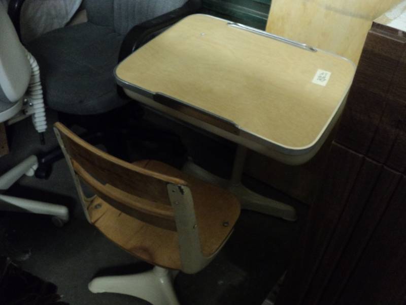 lot 175 image: metal and wood desk with chair...