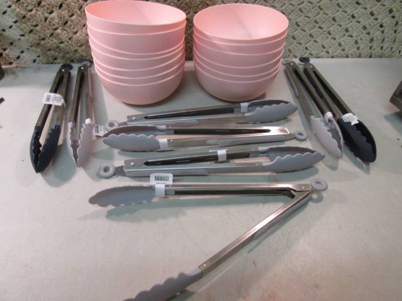13 Plastic Bowls and 8 Tongs  CSB...