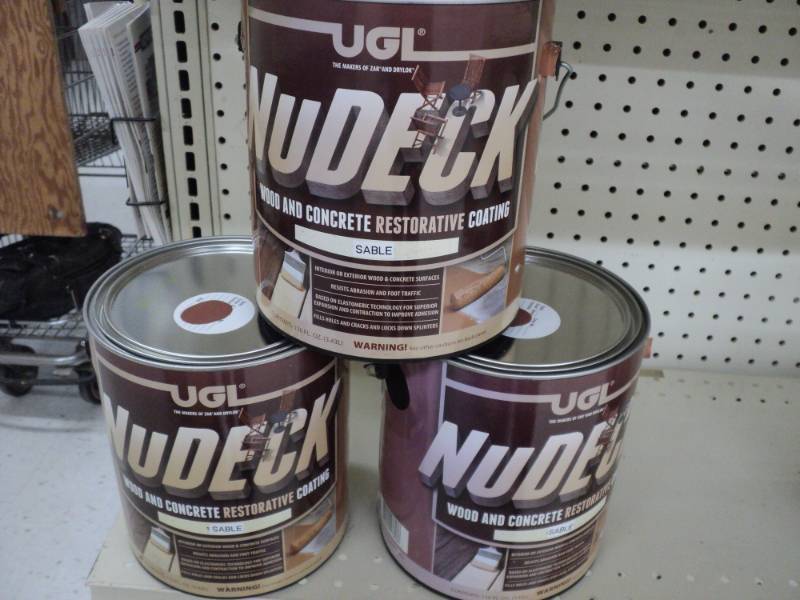 lot 77 image: 3 cans of  UGL NuDeck Wood and Conc...