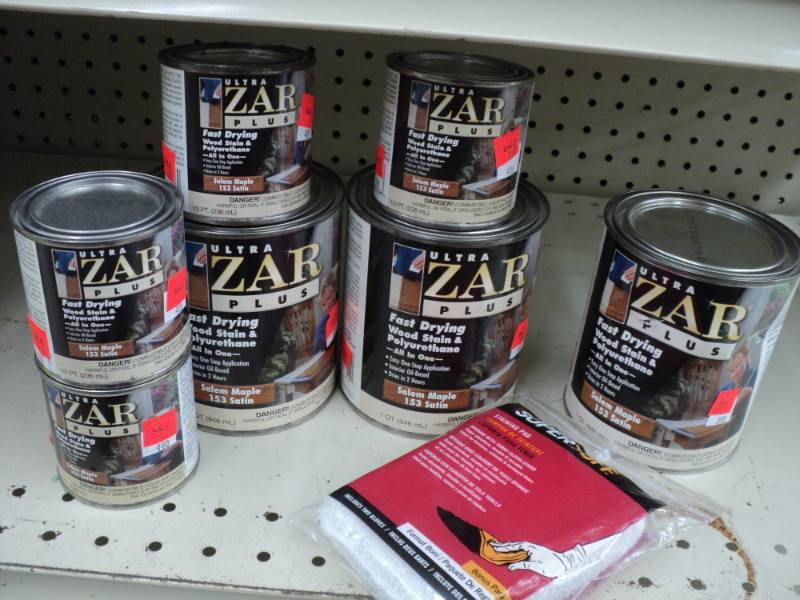 lot 83 image: 3 cans of Zar Wood Stain, Salem Map...