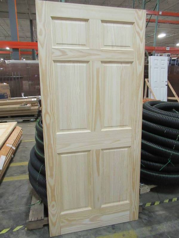 lot 20 image: Reliabilt 36 in. x 80 in. Pine Unfinished 6-Panel Wood Interior Door Slab - Not Bored
