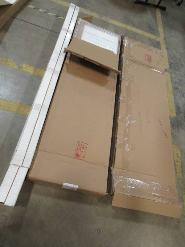 lot 65 image: 2 Sets of HomeBASICS Plantation Faux Wood (Vinyl) White Interior Shutters With Accent Molding