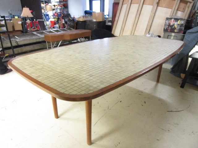 lot 701 image: TEAK TABLE WITH CERAMIC TILE TOP