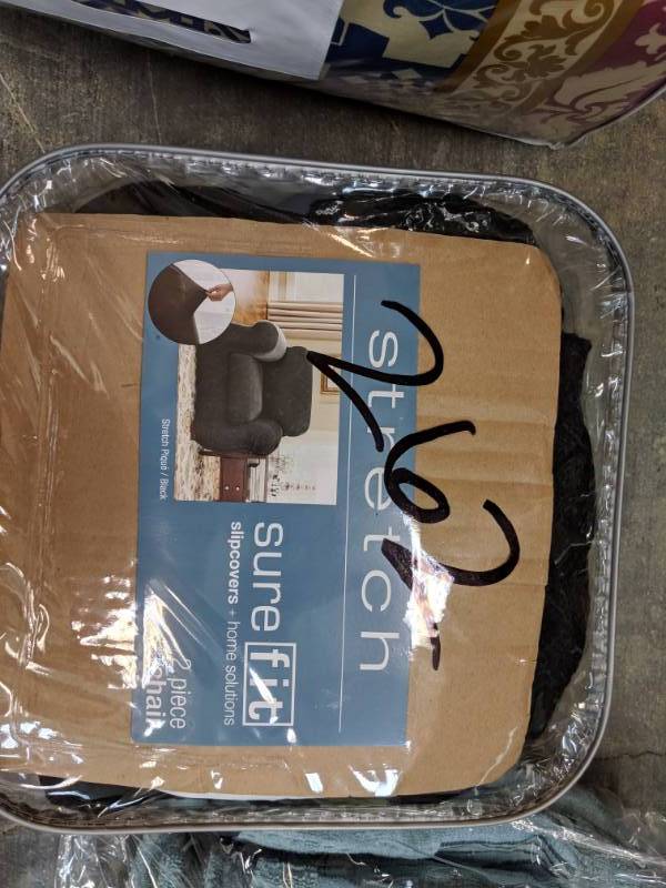 lot 262 image: Sure Fit Stretch Pique 2-Pc. Box Cushion Chair Slipcover - Black