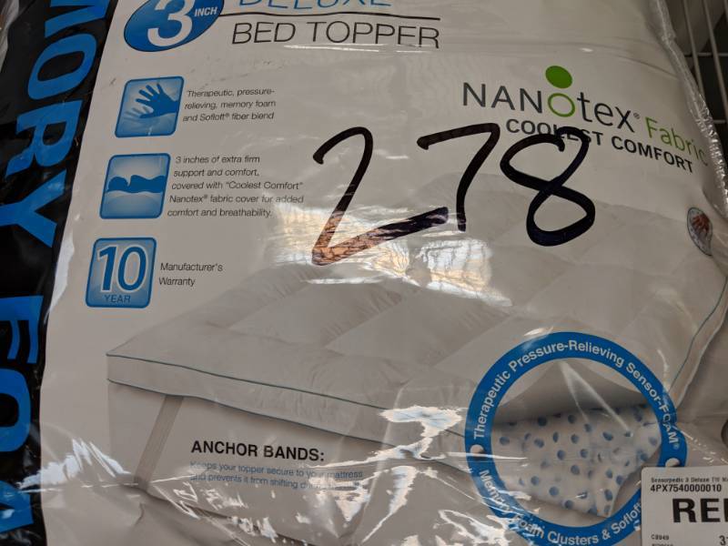 lot 278 image: SensorPEDIC 3 Deluxe Memory Foam and Polyester Mattress Topper - Twin (Does NOT include mattress)