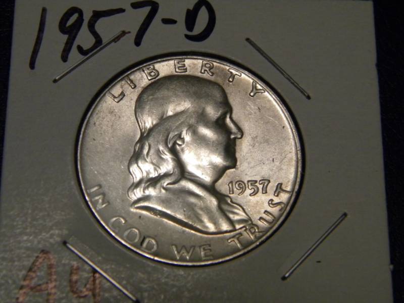 lot 34 image: 1957 D Franklin Silver Half Dollar