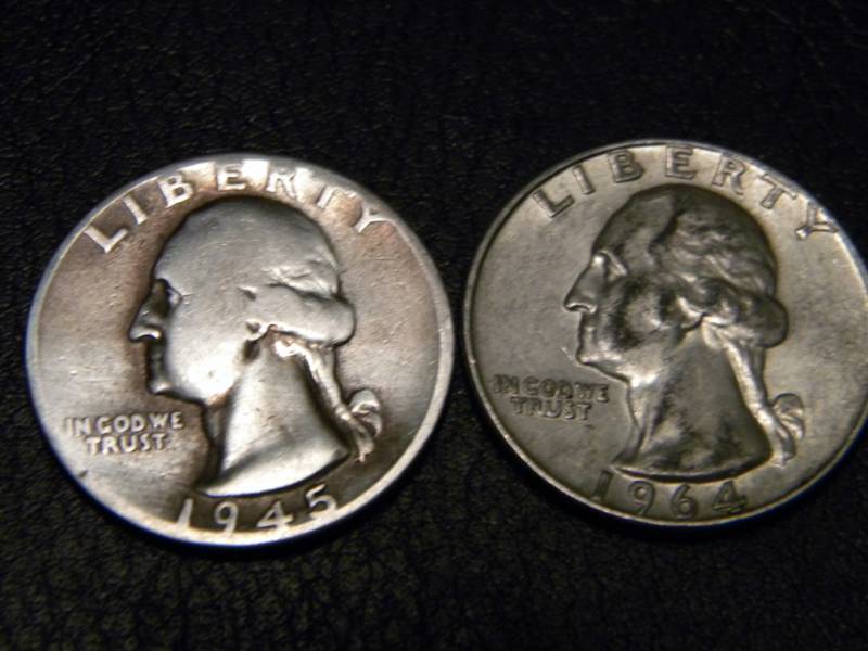 lot 45 image: 1945 & 1964 D Washington Silver Quarters