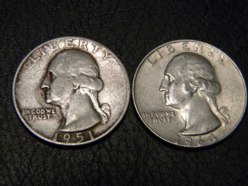 lot 47 image: 1951 & 1964 D Washington Silver Quarters