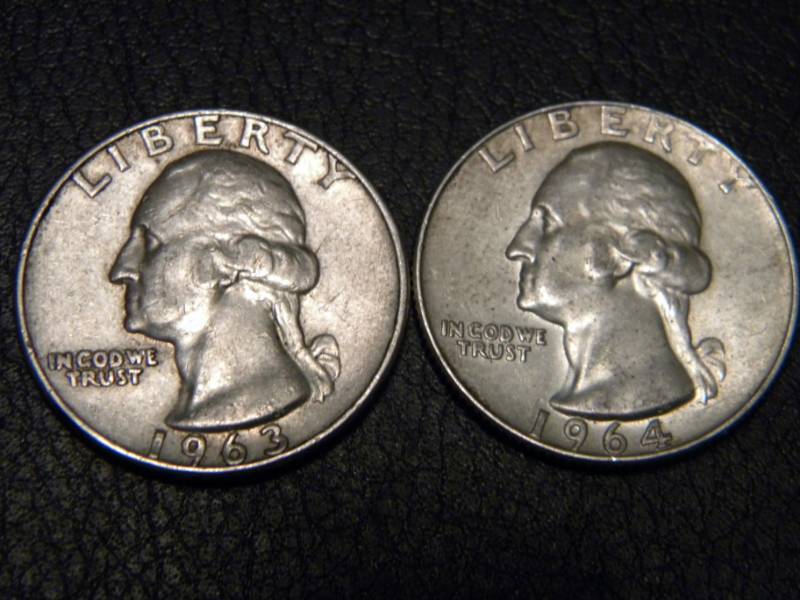 lot 48 image: 1963 D & 1964 D Washington Silver Quarters